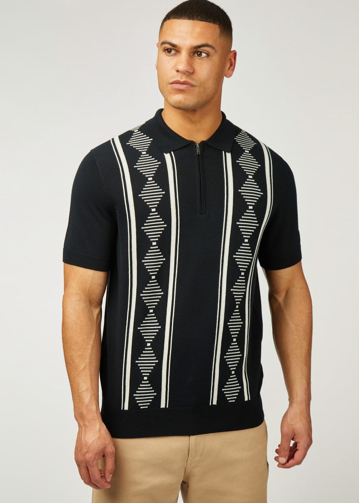 Ben Sherman Polo's Argyle jacquard polo - black