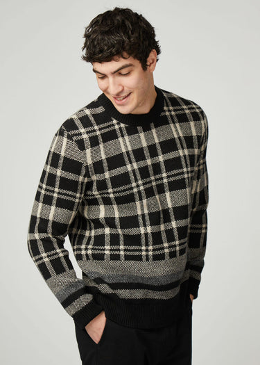 Ben Sherman Truien  Tartan jacquard crew - black
