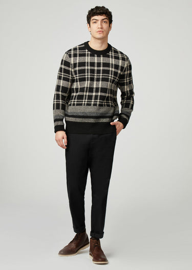 Ben Sherman Truien  Tartan jacquard crew - black