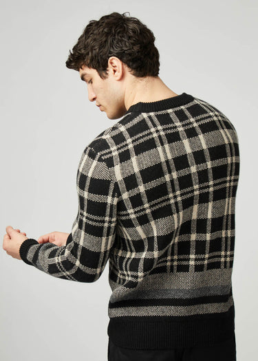 Ben Sherman Truien  Tartan jacquard crew - black