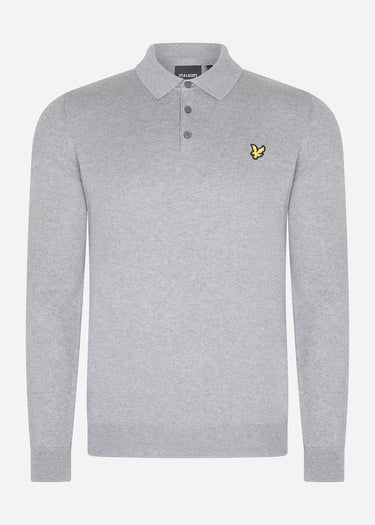 Lyle & Scott Truien Cotton merino long sleeve knitted polo - mid grey marl