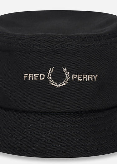 Fred Perry Bucket Hats Graphic brand twill bucket hat - black warm grey