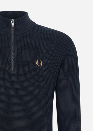 Fred Perry Truien Waffle stitch half zip jumper - navy