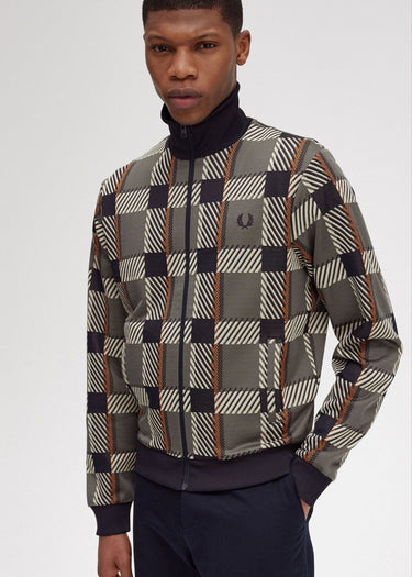 Fred Perry Vesten  Glitch tartan track jacket - field green