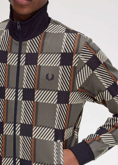 Fred Perry Vesten  Glitch tartan track jacket - field green