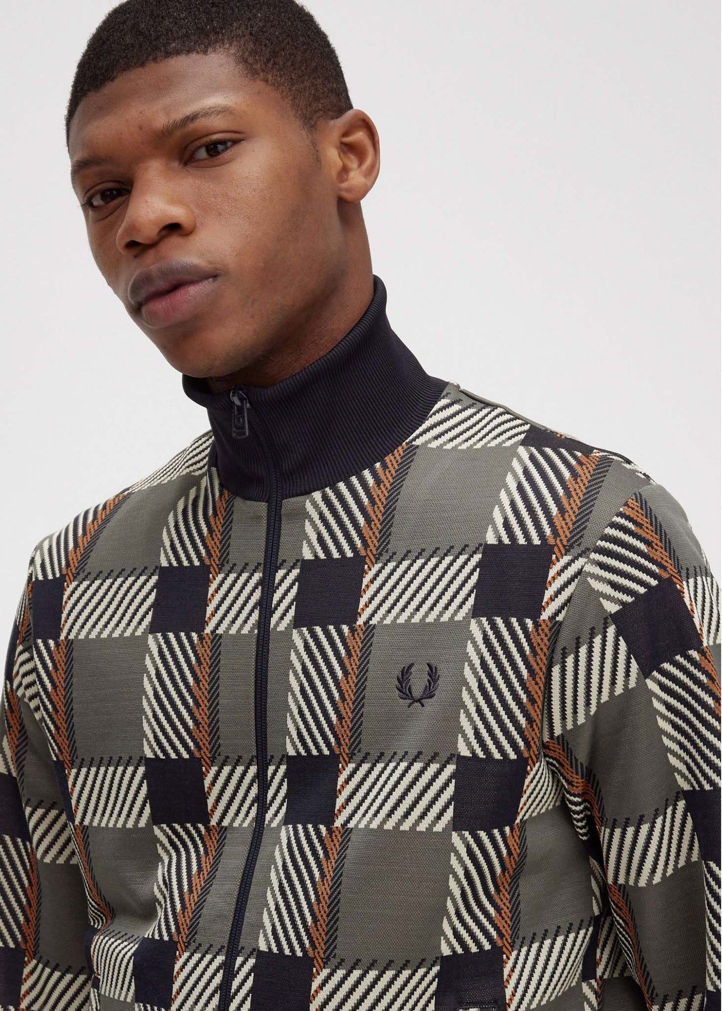Fred Perry Vesten Glitch tartan track jacket - field green