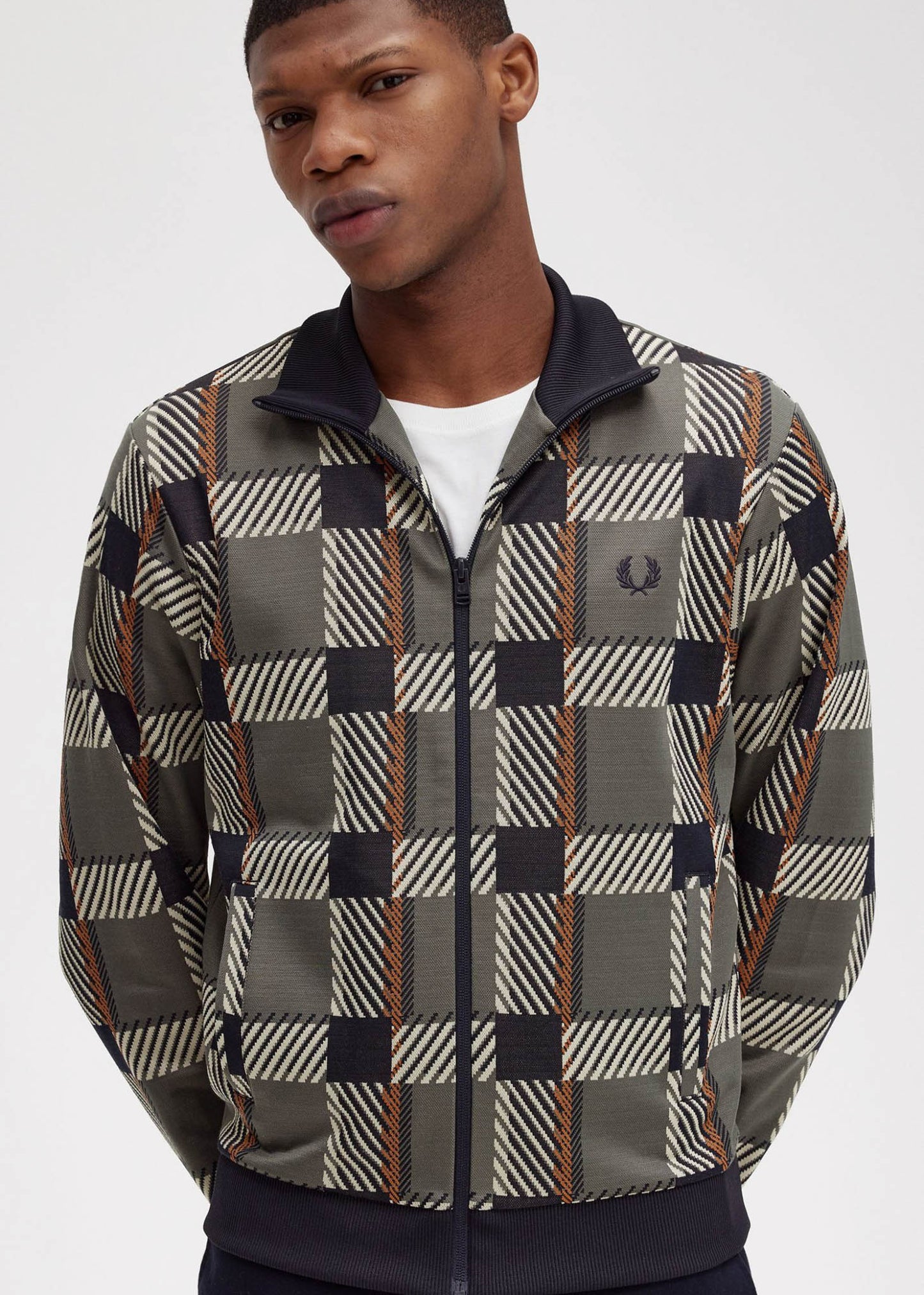 Fred Perry Vesten Glitch tartan track jacket - field green