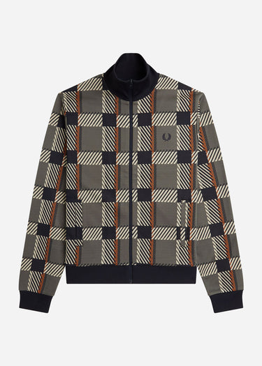 Fred Perry Vesten  Glitch tartan track jacket - field green