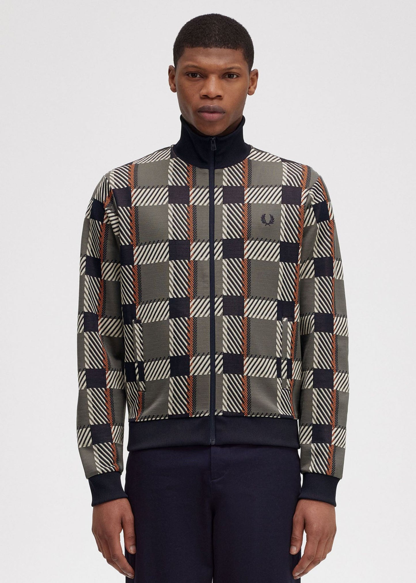 Fred Perry Vesten Glitch tartan track jacket - field green