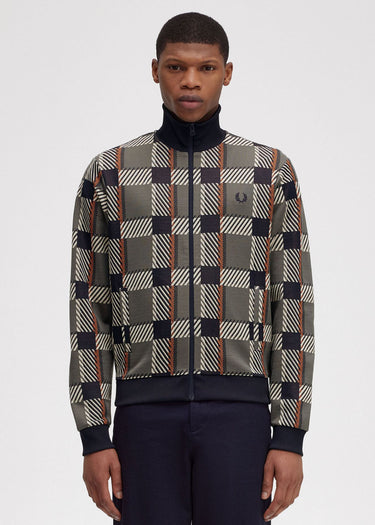 Fred Perry Vesten  Glitch tartan track jacket - field green