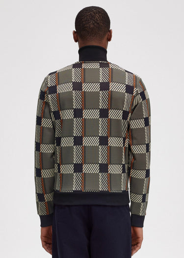 Fred Perry Vesten  Glitch tartan track jacket - field green