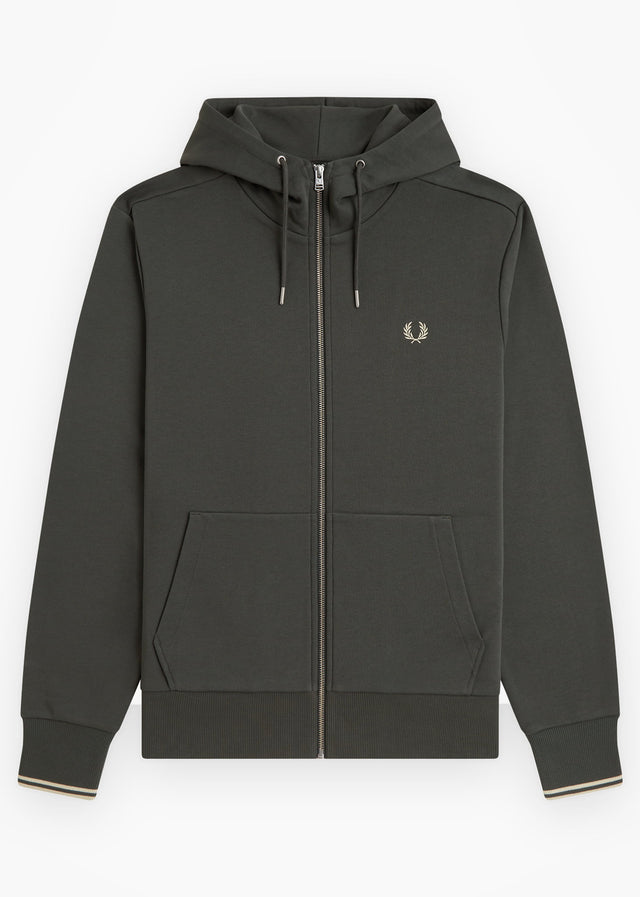 Fred Perry Vesten Hooded zip through sweatshirt - field green oatmeal
