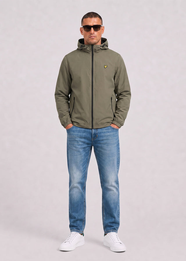 Lyle & Scott Jassen Contrast zip through hooded jacket - khaki ash jet black