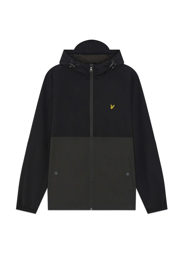 Lyle & Scott Jassen Colour block zip through hooded jacket - jet black gunmetal
