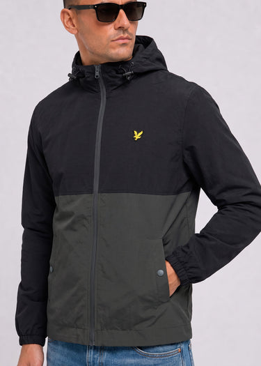 Lyle & Scott Jassen Colour block zip through hooded jacket - jet black gunmetal