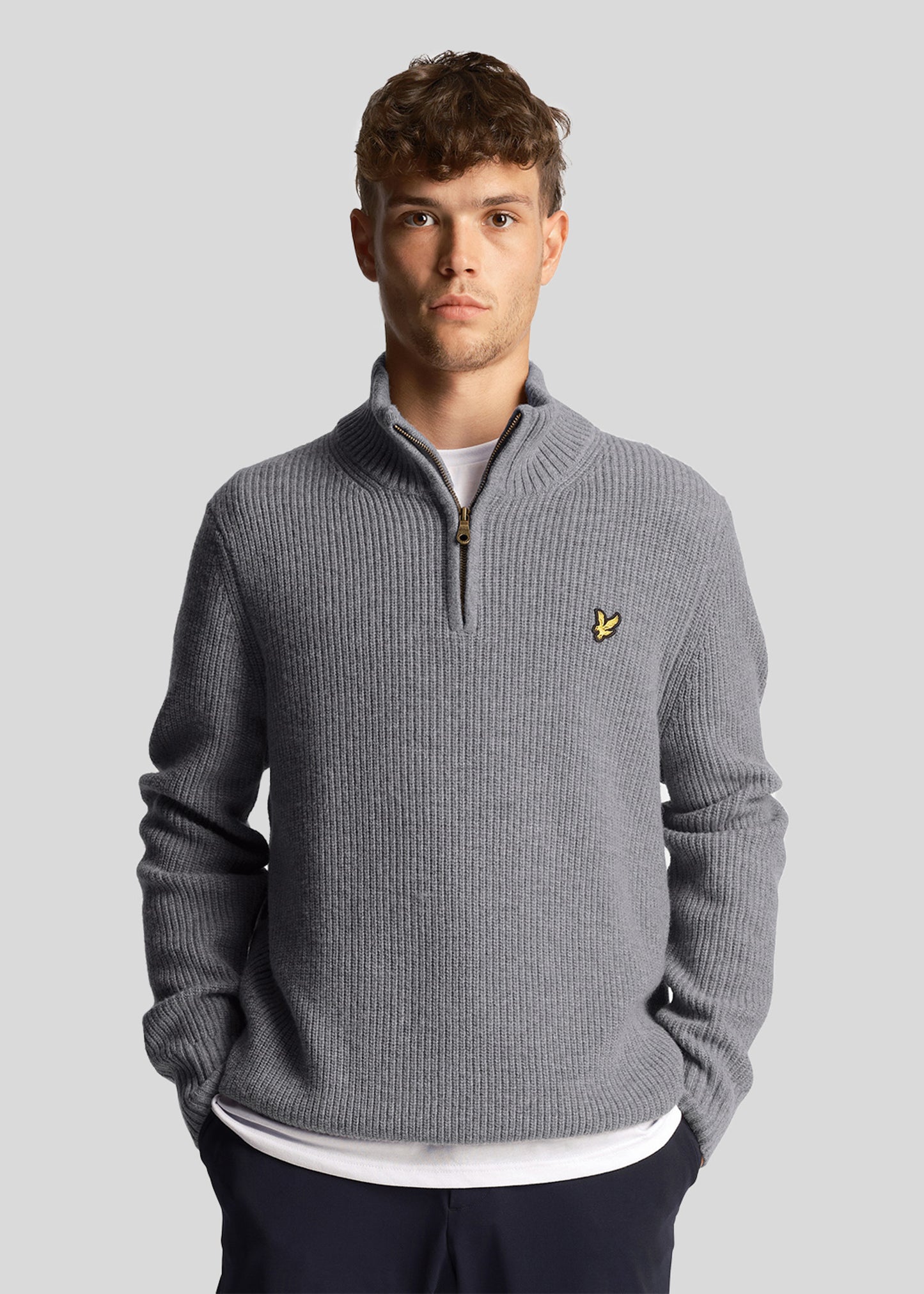 Lyle & Scott Truien Ribbed quarter zip jumper - mid grey marl