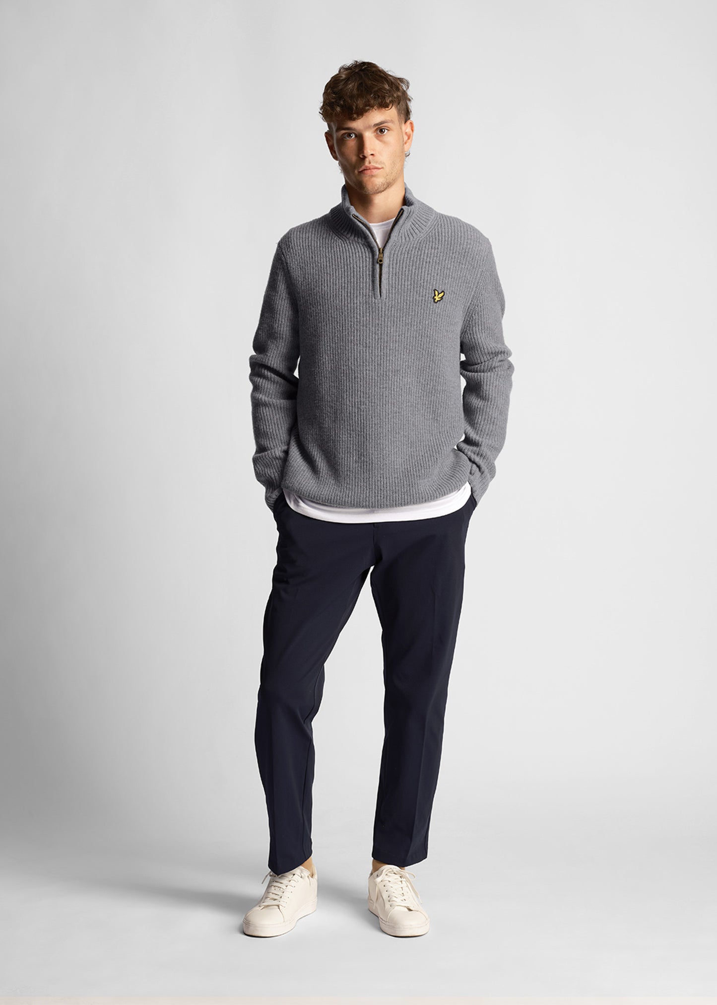 Lyle & Scott Truien Ribbed quarter zip jumper - mid grey marl