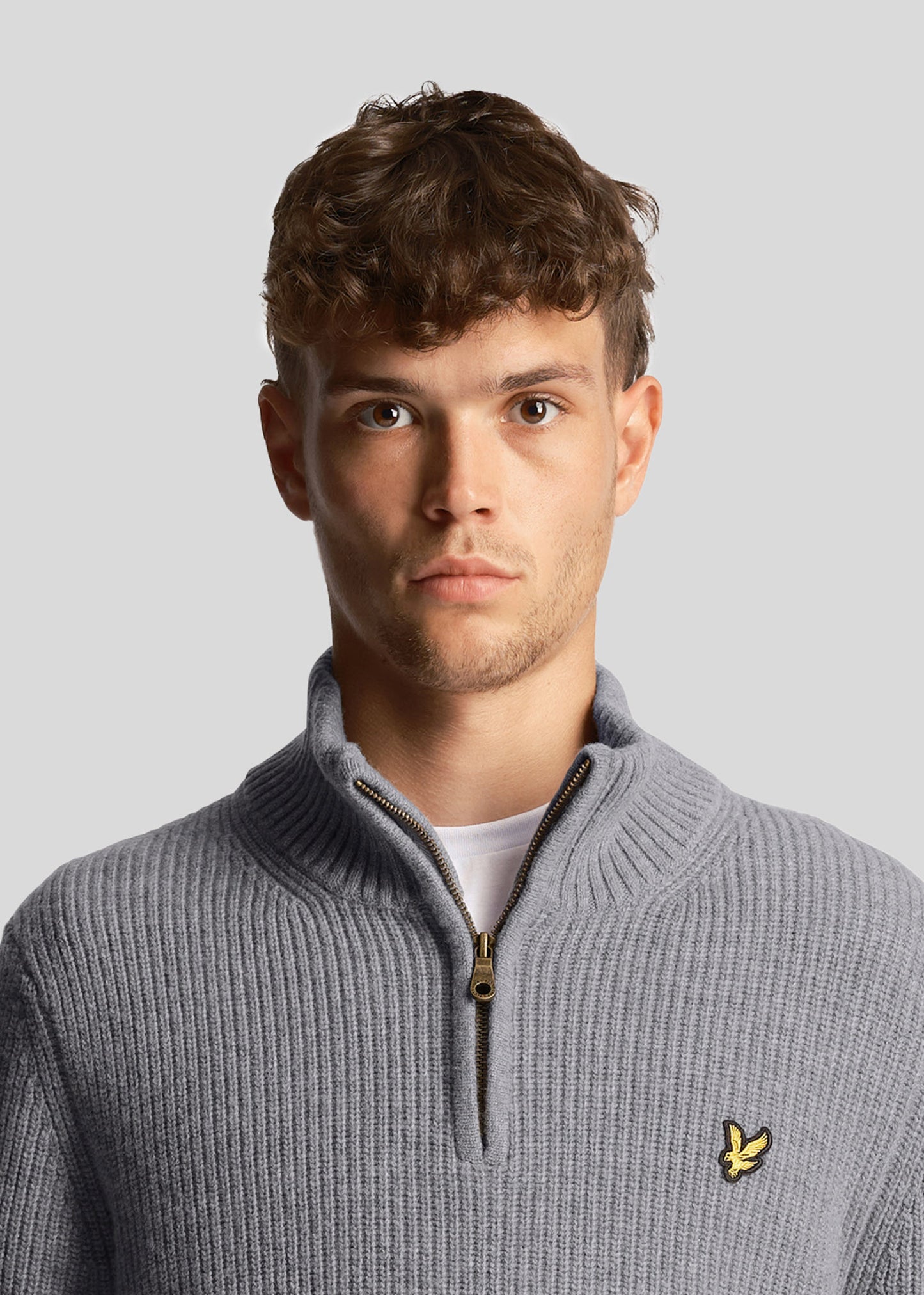 Lyle & Scott Truien Ribbed quarter zip jumper - mid grey marl