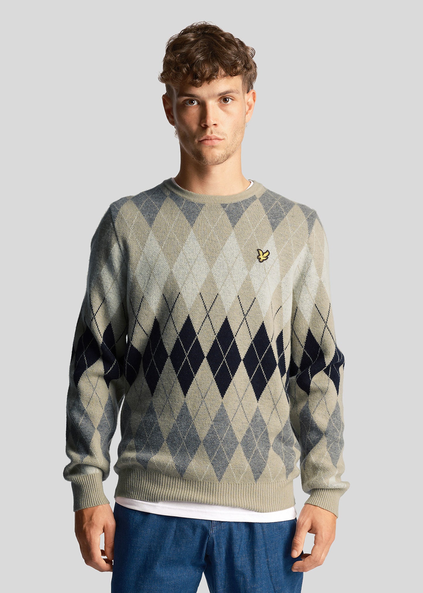 Lyle & Scott Truien British argyle crew neck - cove