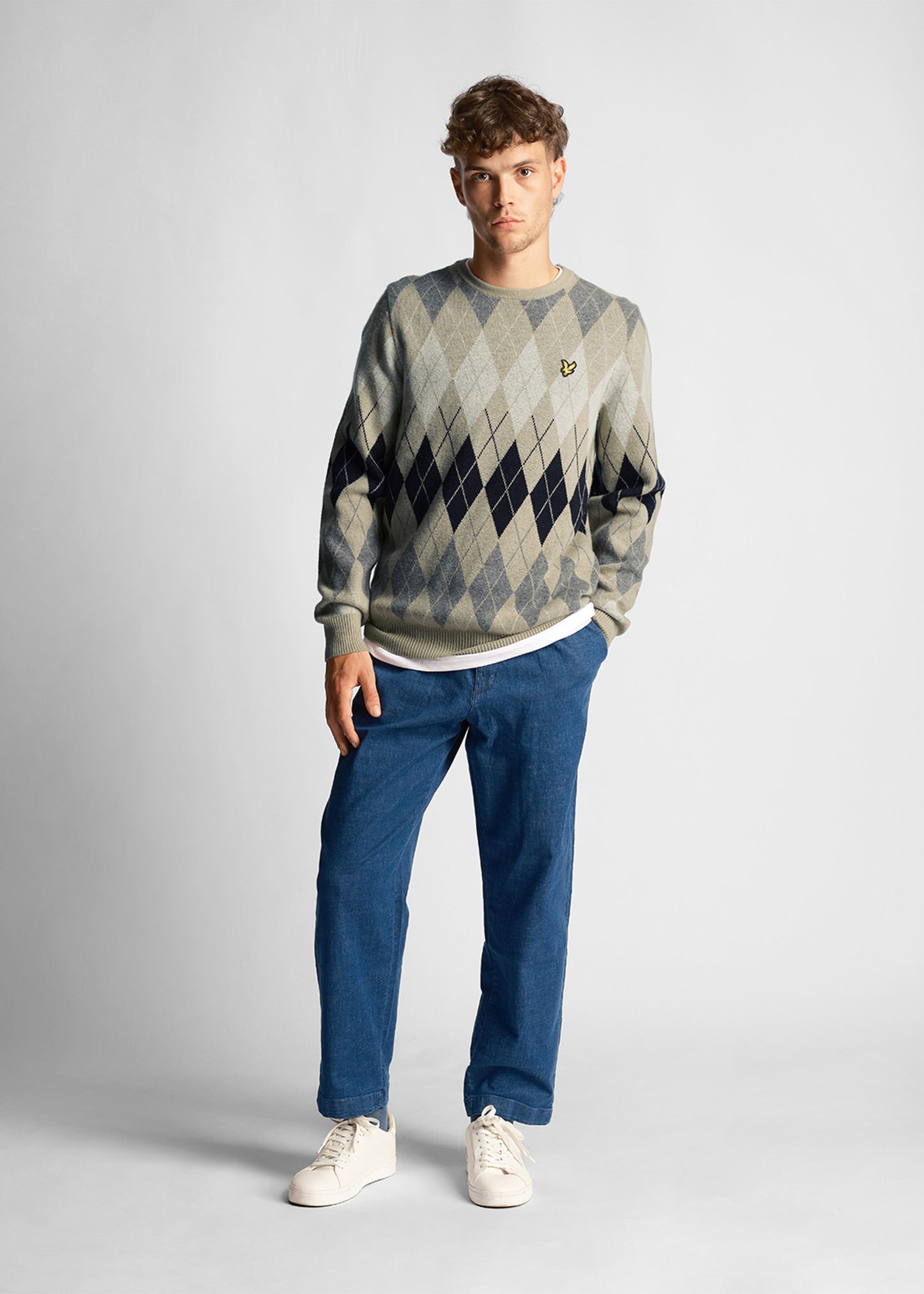Lyle & Scott Truien British argyle crew neck - cove