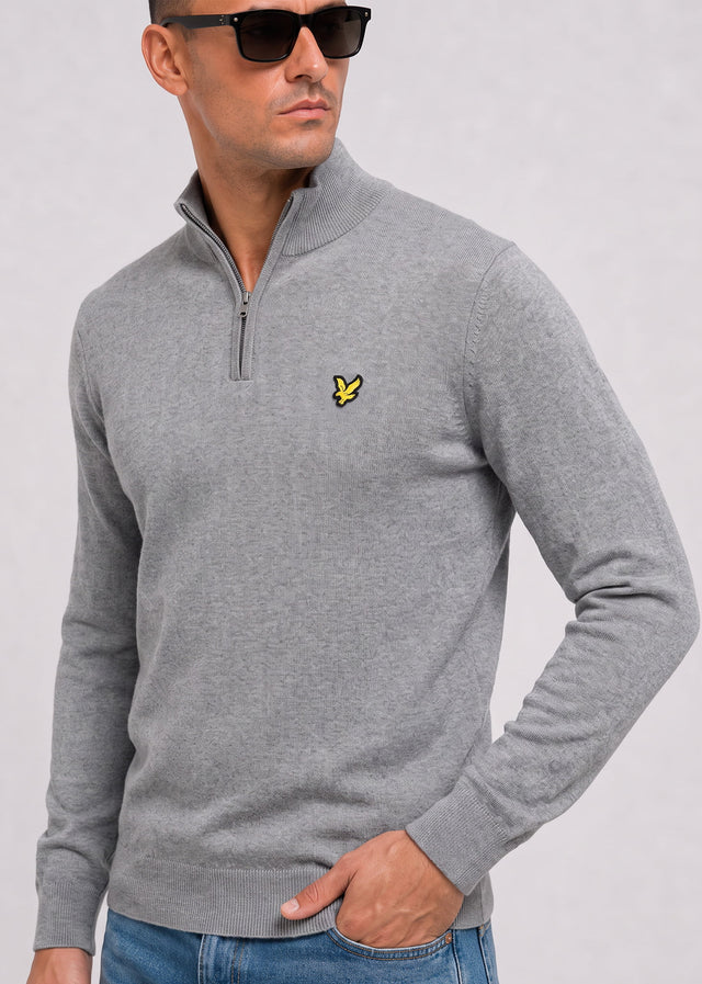 Lyle & Scott Truien Cotton merino quarter zip jumper - mid grey marl