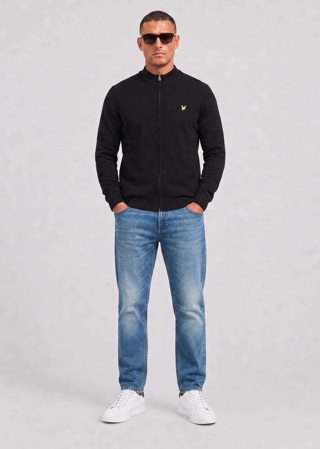 Lyle & Scott Vesten Relaxed cotton merino full zip jumper - jet black