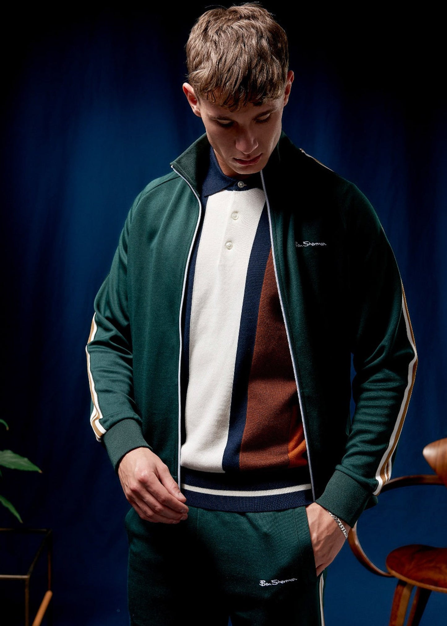 Ben Sherman Vesten House taped track top - dark green
