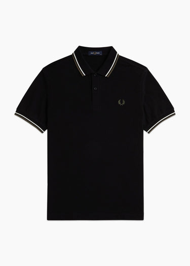 Fred Perry Polo's Twin tipped polo - black ecru laurel wreath green