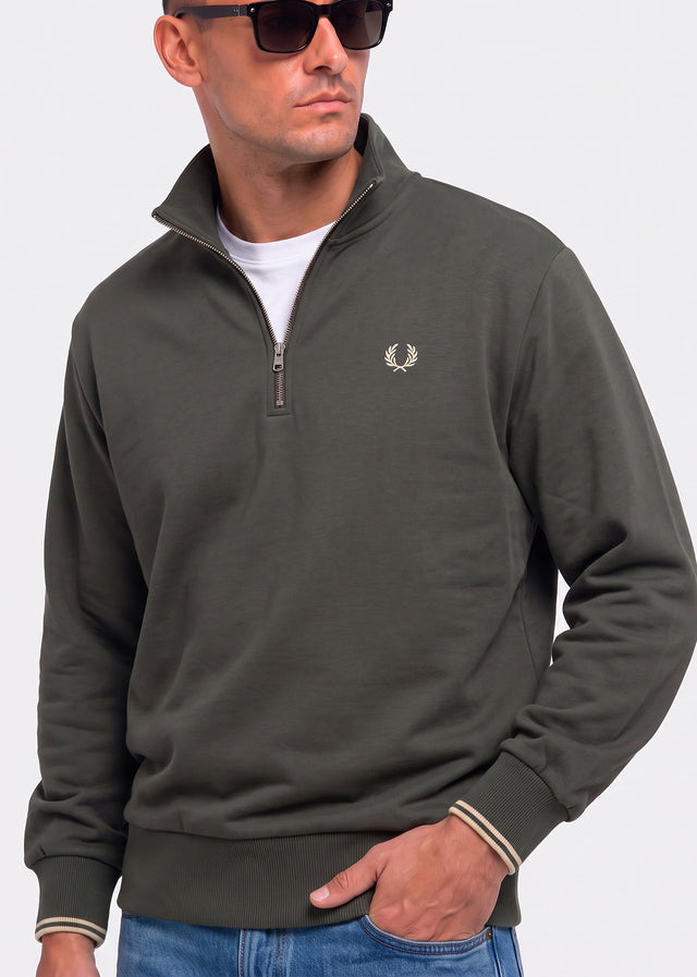 Fred Perry Truien Half zip sweatshirt - field green oatmeal