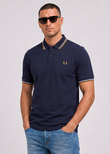 Fred Perry Polo's Twin tipped polo - twilight navy snow white dark caramel