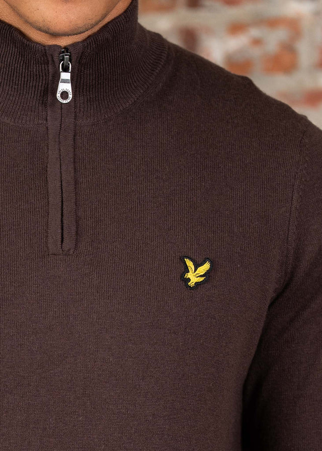 Lyle & Scott Truien Cotton merino quarter zip jumper - espresso