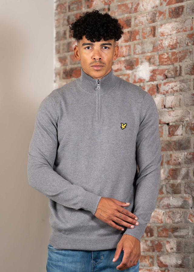 Lyle & Scott Truien Cotton merino quarter zip jumper - mid grey marl