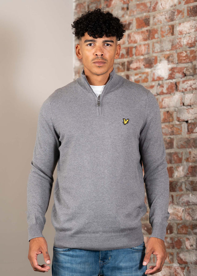 Lyle & Scott Truien Cotton merino quarter zip jumper - mid grey marl