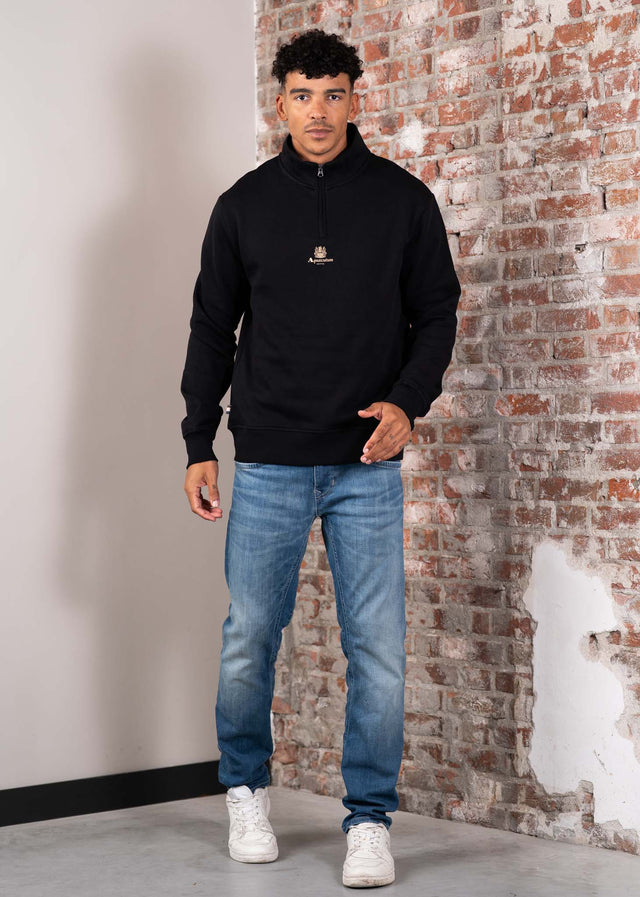 Aquascutum Sweaters Centered logo quarter zip fleece - black