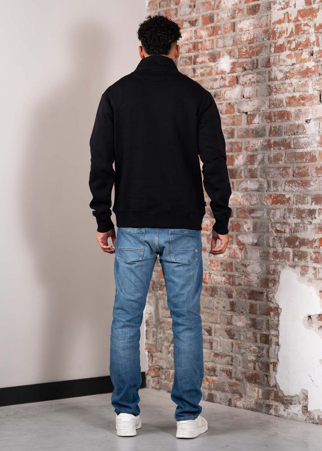 Aquascutum Sweaters Centered logo quarter zip fleece - black