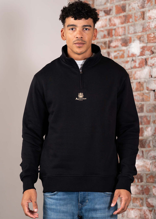 Aquascutum Sweaters Centered logo quarter zip fleece - black