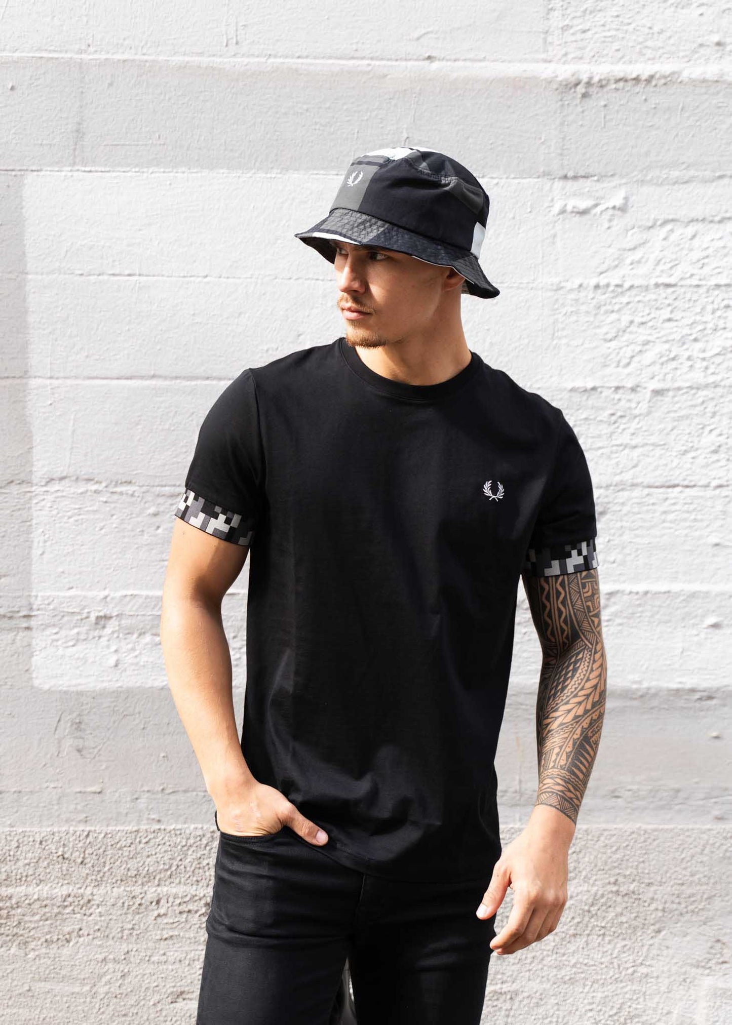 Fred Perry Bucket Hats Pixel print bucket hat - light ice field green black