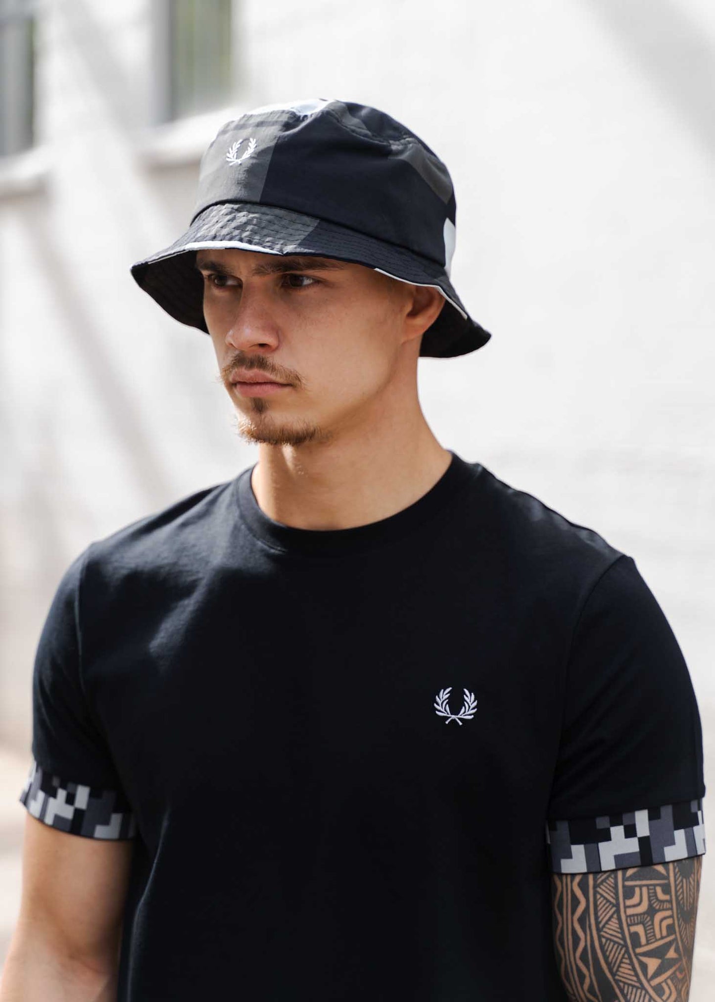 Fred Perry Bucket Hats Pixel print bucket hat - light ice field green black