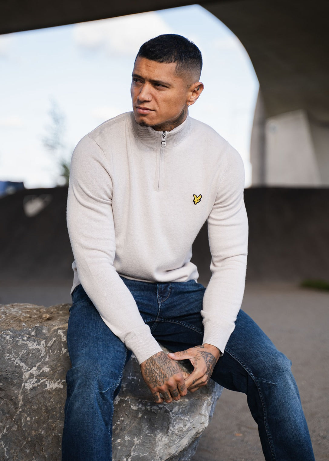 Lyle & Scott Truien Cotton merino quarter zip jumper - cove