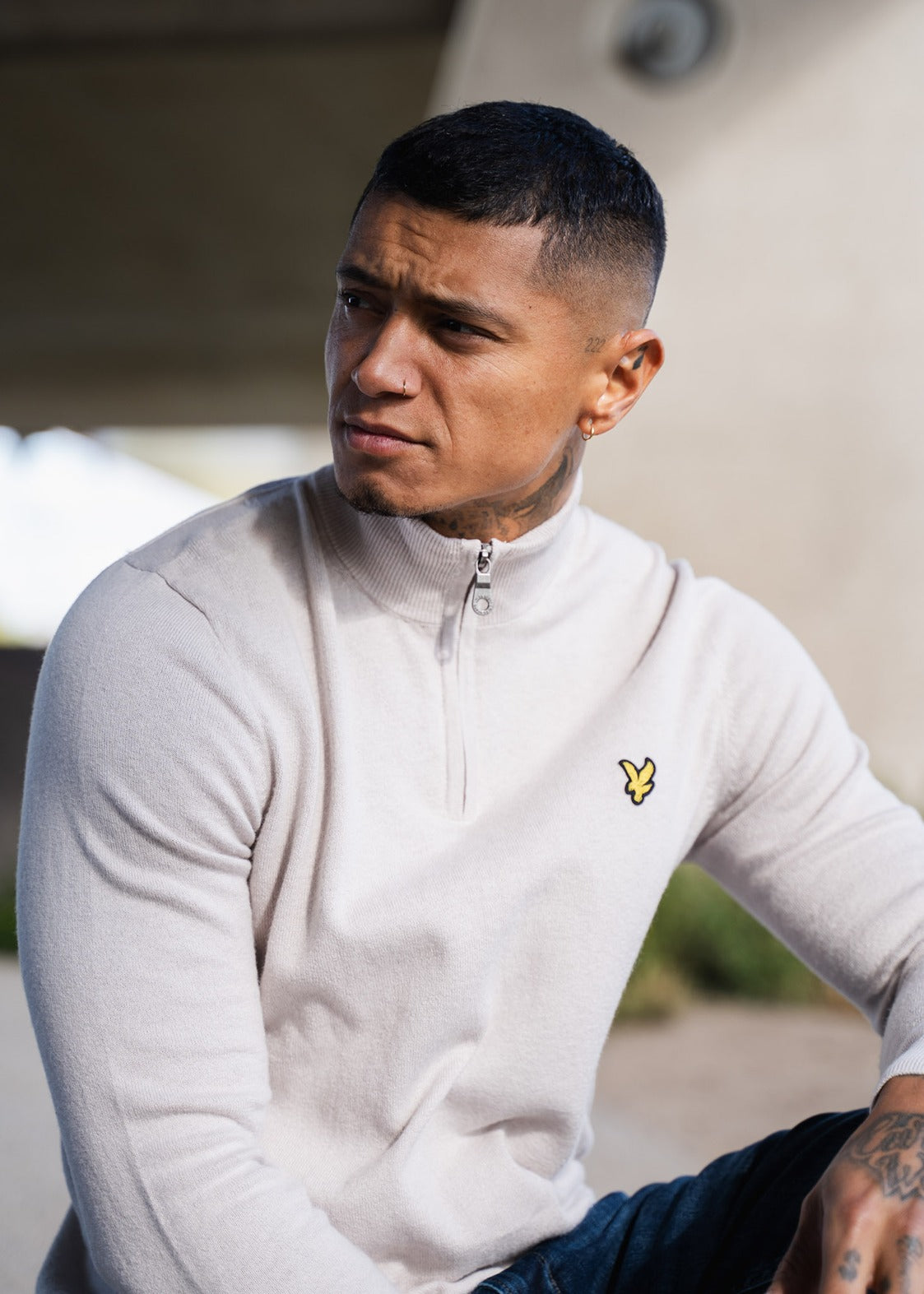 Lyle & Scott Truien Cotton merino quarter zip jumper - cove