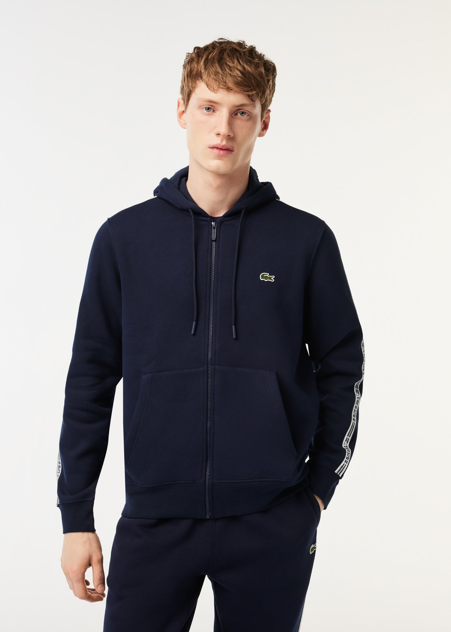 Lacoste Vesten Contrast stripe zip through hoodie - navy blue