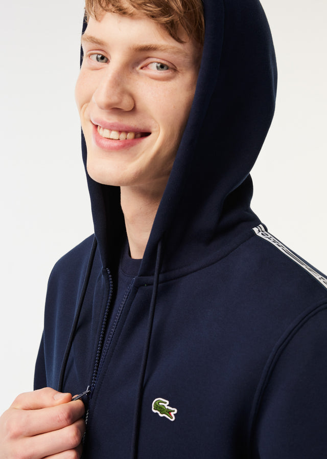 Lacoste Cardigans Contrast stripe zip through hoodie - navy blue