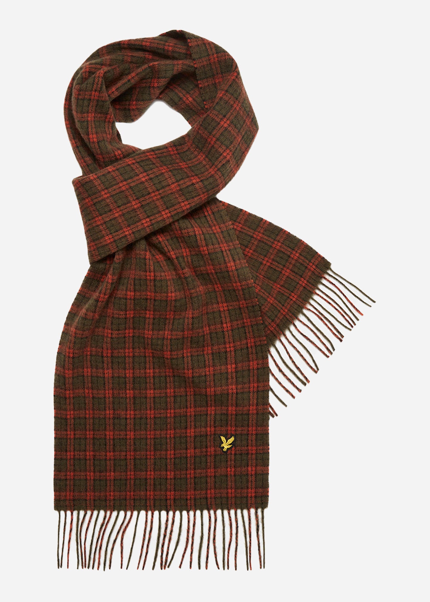 Tartan lambswool scarf - victory orange olive jet black