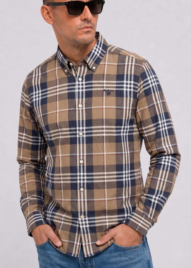 Barbour Overhemden Barbour edger tailored checked shirt - stone