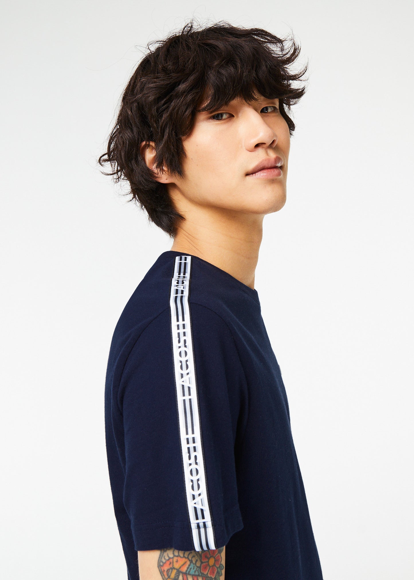 Lacoste T-shirts Contrast stripe t-shirt - navy blue