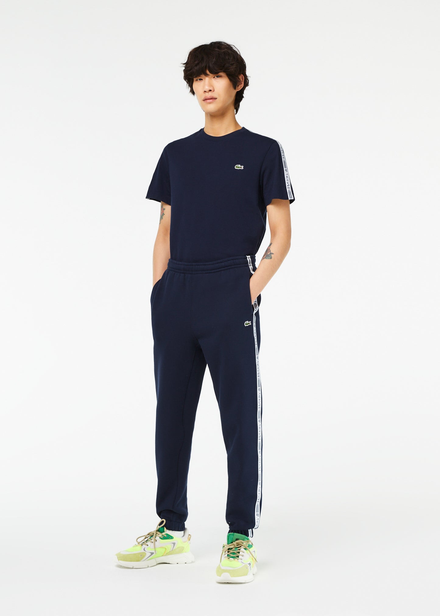 Lacoste Broeken Contrast stripe tracksuit trousers - navy blue