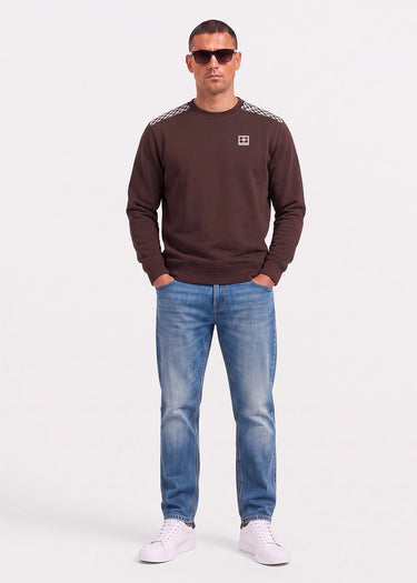 Aquascutum Truien Check shoulder crewneck fleece - chocolate