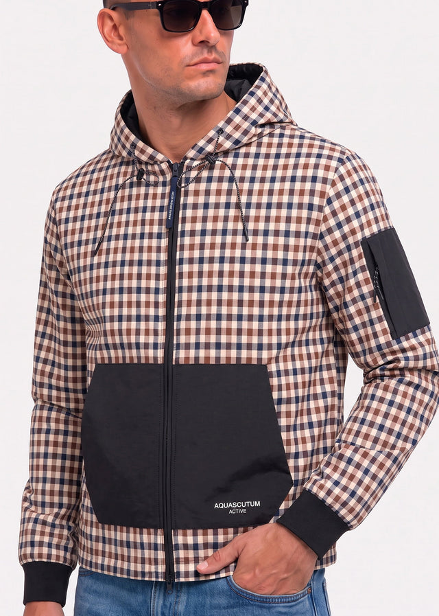 Aquascutum Vesten Check full zip stretch fleece - black