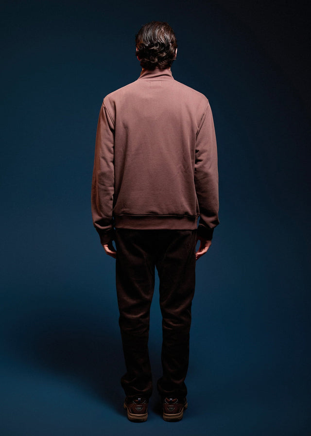 Aquascutum Truien Check shoulder quarter zip fleece - chocolate