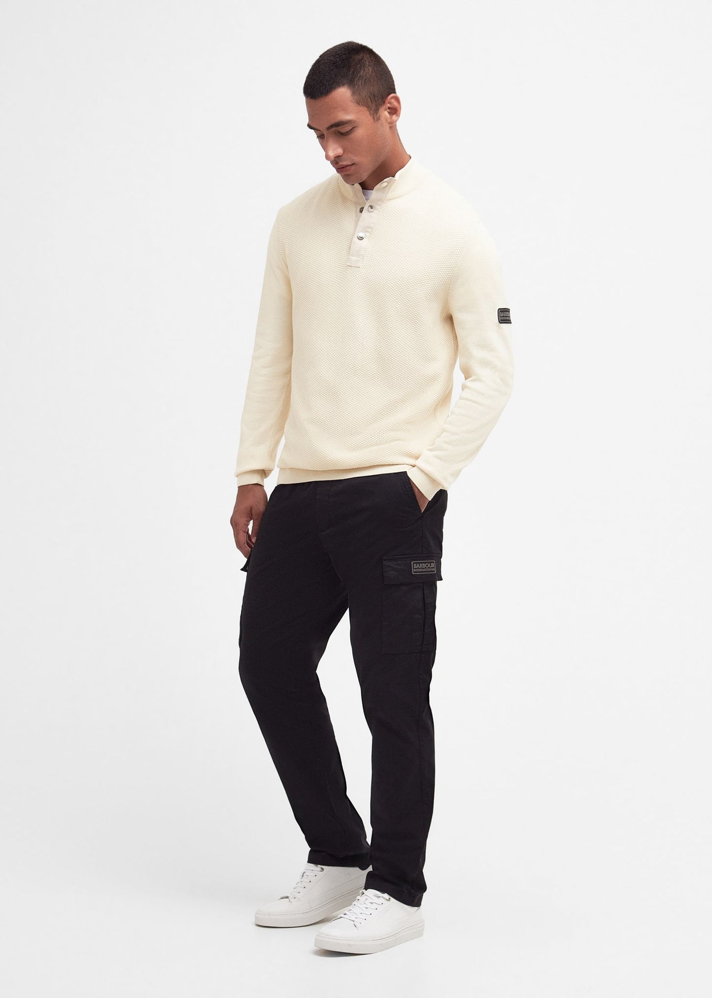 Barbour International Truien Murrey quarter placket knit - dove grey